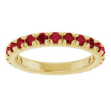 14K Gold Round Natural Ruby French-Set Anniversary Band - Yellow Gold - view 3