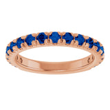 14K Gold Round Natural Blue Sapphire French-Set Anniversary Band - Rose Gold - view 3