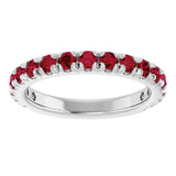 Platinum Round Natural Ruby French-Set Anniversary Band - view 3