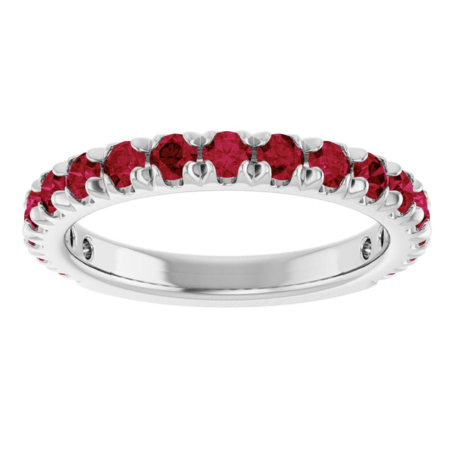Platinum Round Natural Ruby French-Set Anniversary Band - view 3