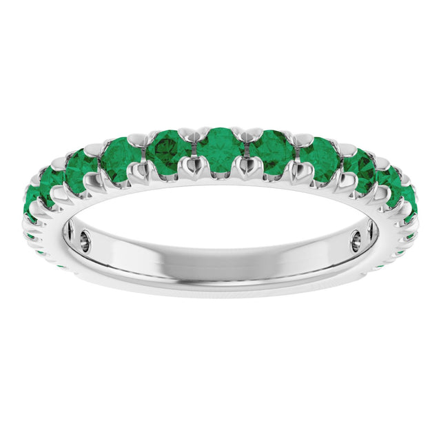 Platinum Round Natural Emerald French-Set Anniversary Band - view 3