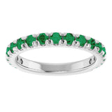 14K Gold Round Natural Emerald French-Set Anniversary Band - White Gold - view 3