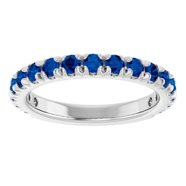 Platinum Round Lab-Grown Blue Sapphire French-Set Anniversary Band - view 3
