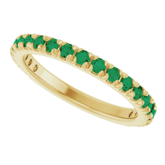 14K Gold Round Lab-Grown Emerald French-Set Anniversary Band - Yellow Gold - view 5