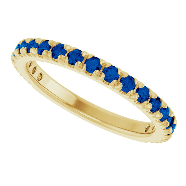 14K Gold Round Lab-Grown Blue Sapphire French-Set Anniversary Band - Yellow Gold - view 5