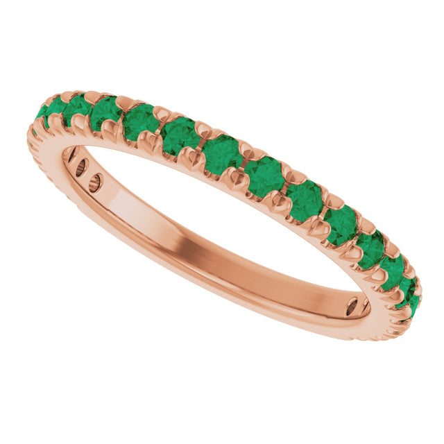 14K Gold Round Natural Emerald French-Set Anniversary Band - Rose Gold - view 5