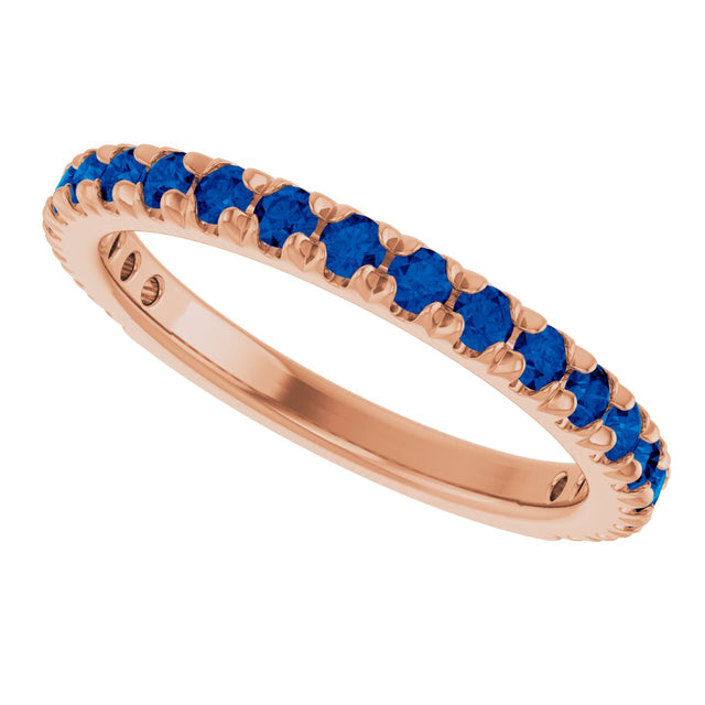 14K Gold Round Natural Blue Sapphire French-Set Anniversary Band - Rose Gold - view 5