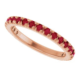 14K Gold Round Natural Ruby French-Set Anniversary Band - Rose Gold - view 5