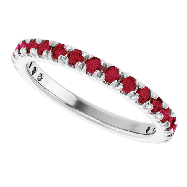 Platinum Round Lab-Grown Ruby French-Set Anniversary Band - view 5