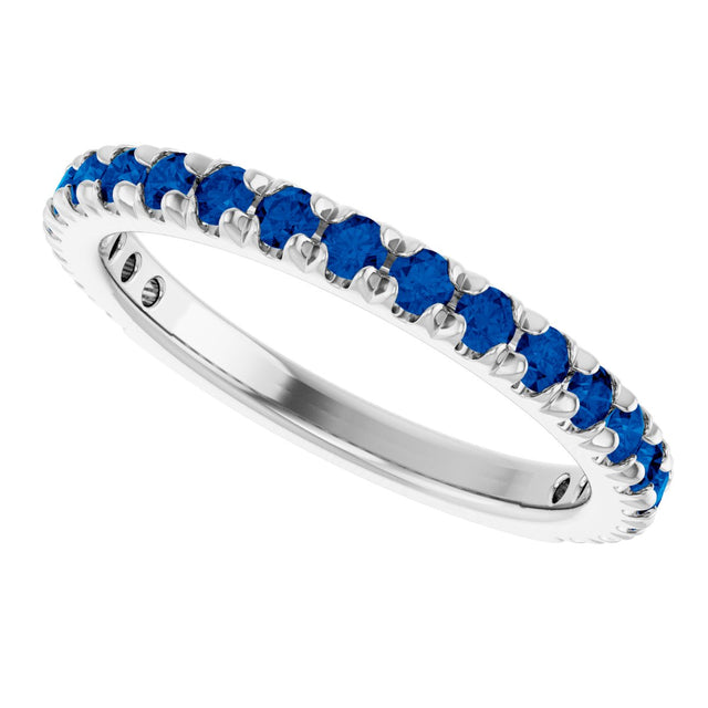 Platinum Round Lab-Grown Blue Sapphire French-Set Anniversary Band - view 5