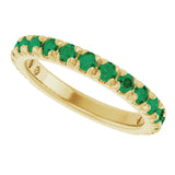 14K Gold Round Lab-Grown Emerald French-Set Anniversary Band - Yellow Gold - view 5
