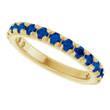 14K Gold Round Natural Blue Sapphire French-Set Anniversary Band - Yellow Gold - view 5