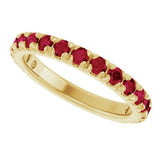 14K Gold Round Natural Ruby French-Set Anniversary Band - Yellow Gold - view 5