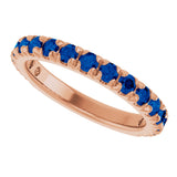 14K Gold Round Natural Blue Sapphire French-Set Anniversary Band - Rose Gold - view 5