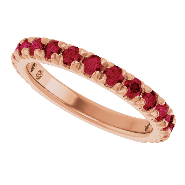 14K Gold Round Natural Ruby French-Set Anniversary Band - Rose Gold - view 5