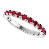 Platinum Round Lab-Grown Ruby French-Set Anniversary Band - view 5