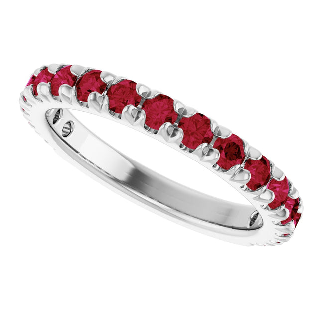 Platinum Round Lab-Grown Ruby French-Set Anniversary Band - view 5