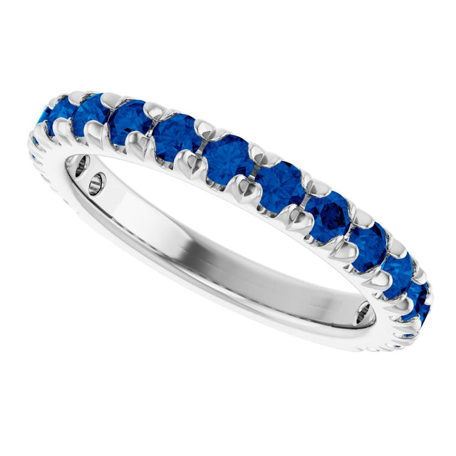 Platinum Round Natural Blue Sapphire French-Set Anniversary Band - view 5