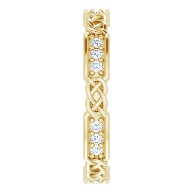 14K Gold Round Natural Diamond Celtic-Inspired Eternity Band – 1.5 mm Stones - Yellow Gold - view 4