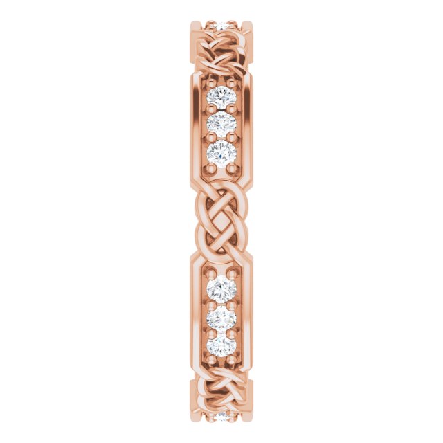 14K Gold Round Natural Diamond Celtic-Inspired Eternity Band – 1.5 mm Stones - Rose Gold - view 4