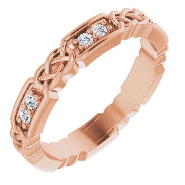 14K Gold Round Natural Diamond Celtic-Inspired Eternity Band – 1.5 mm Stones - Rose Gold