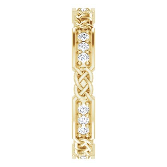 14K Gold Round Natural Diamond Celtic-Inspired Eternity Band – 1.5 mm Stones - Yellow Gold - view 4