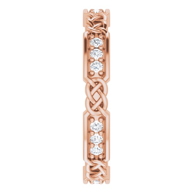 14K Gold Round Natural Diamond Celtic-Inspired Eternity Band – 1.5 mm Stones - Rose Gold - view 5
