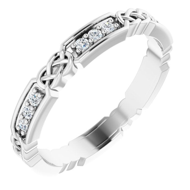 14K Gold Round Natural Diamond Celtic-Inspired Eternity Band – 1.5 mm Stones - White Gold