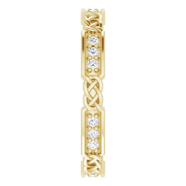 14K Gold Round Natural Diamond Celtic-Inspired Eternity Band – 1.5 mm Stones - Yellow Gold - view 4