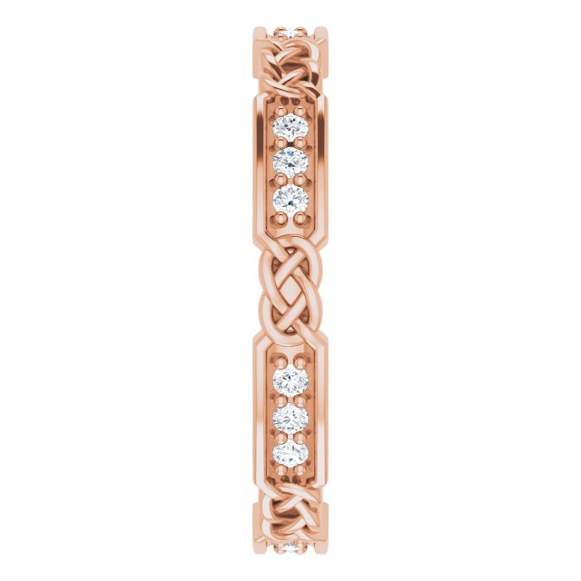 14K Gold Round Natural Diamond Celtic-Inspired Eternity Band – 1.5 mm Stones - Rose Gold - view 4