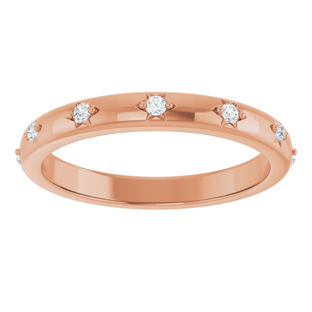 14K Gold Round Natural Diamond Celestial Eternity Band – 1.5 mm Stones - Rose Gold - view 3