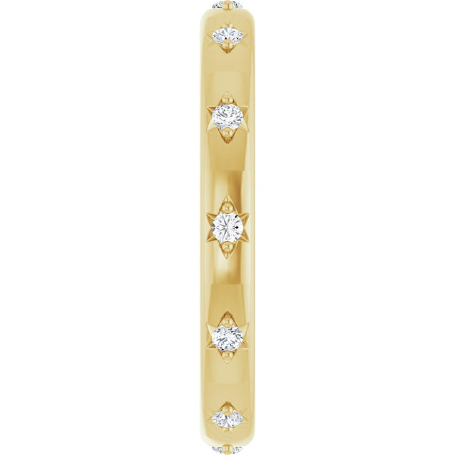 14K Gold Round Natural Diamond Celestial Eternity Band – 1.5 mm Stones - Yellow Gold - view 4