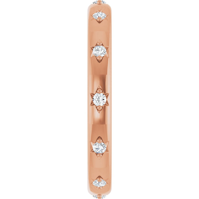 14K Gold Round Natural Diamond Celestial Eternity Band – 1.5 mm Stones - Rose Gold - view 4