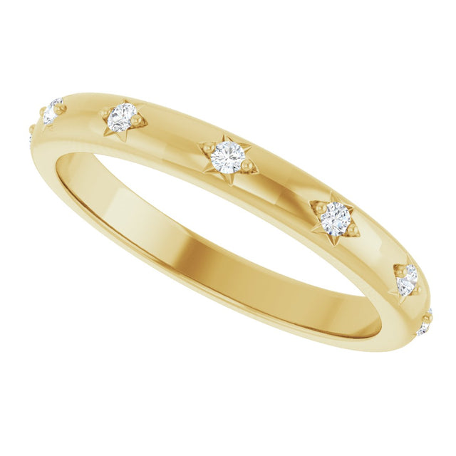 14K Gold Round Natural Diamond Celestial Eternity Band – 1.5 mm Stones - Yellow Gold - view 5