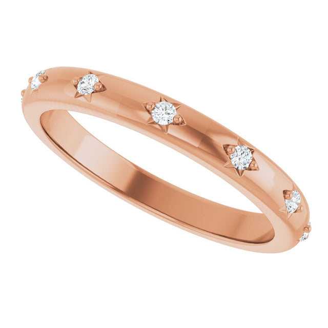 14K Gold Round Natural Diamond Celestial Eternity Band – 1.5 mm Stones - Rose Gold - view 5