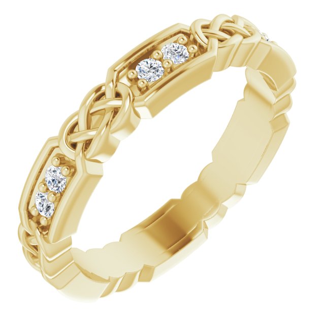 14K Gold Round Natural Diamond Celtic-Inspired Eternity Band – 1.5 mm Stones - Yellow Gold