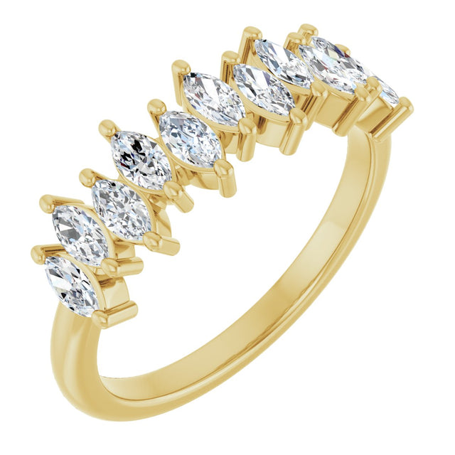 14K Gold Marquise Natural Diamond Scattered Anniversary Band – 3/4–1 3/8 CTW - Yellow Gold