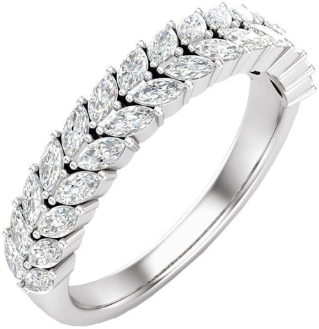 14K Gold Marquise Lab-Grown Diamond Double Row Anniversary Band – 3x1.5 mm Stones - White Gold