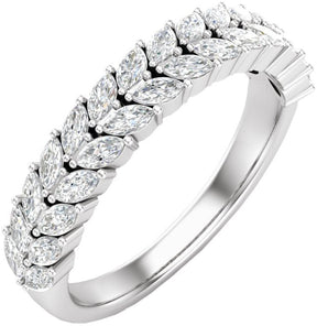 14K Gold Marquise Natural Diamond Double Row Anniversary Band – 7/8 CTW - White Gold