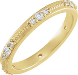 14K Gold Round Natural Diamond Milgrain Eternity Band with Bead Blast Finish – 2 mm Stones - Yellow Gold