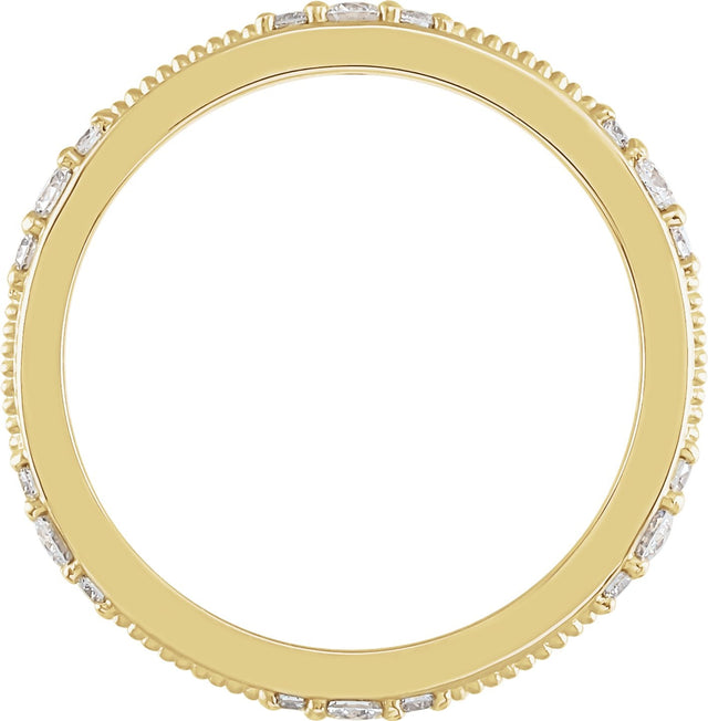 14K Gold Round Natural Diamond Milgrain Eternity Band with Bead Blast Finish – 2 mm Stones - Yellow Gold - view 2