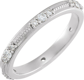 Platinum Round Natural Diamond Milgrain Eternity Band with Bead Blast Finish – 2 mm Stones
