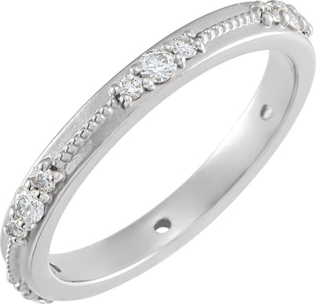 Platinum Round Natural Diamond Milgrain Eternity Band with Bead Blast Finish – 2 mm Stones