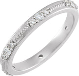 14K Gold Round Natural Diamond Milgrain Eternity Band with Bead Blast Finish – 2 mm Stones - White Gold