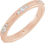 14K Gold Round Natural Diamond Milgrain Eternity Band with Bead Blast Finish – 2 mm Stones - Rose Gold