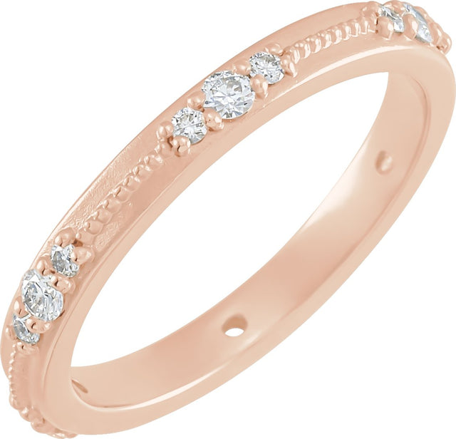 14K Gold Round Natural Diamond Milgrain Eternity Band with Bead Blast Finish – 2 mm Stones - Rose Gold