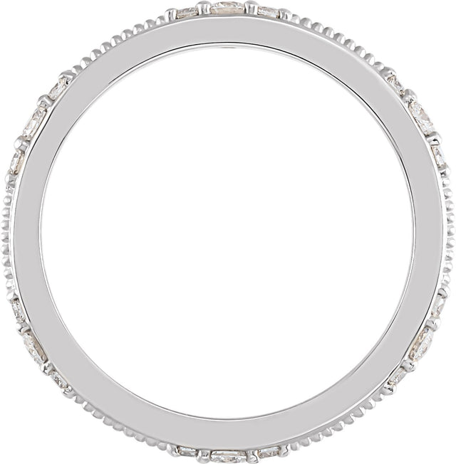 14K Gold Round Natural Diamond Milgrain Eternity Band with Bead Blast Finish – 2 mm Stones - White Gold - view 2