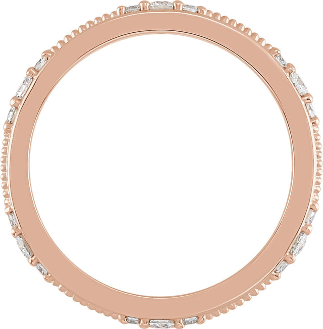 14K Gold Round Natural Diamond Milgrain Eternity Band with Bead Blast Finish – 2 mm Stones - Rose Gold - view 2