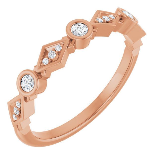14K Gold Round Natural Diamond Three-Stone Anniversary Band – 1/8 CTW - Rose Gold