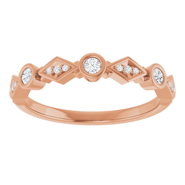 14K Gold Round Natural Diamond Three-Stone Anniversary Band – 1/8 CTW - Rose Gold - view 3